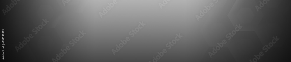 Dark abstract background - wide banner, hexagonal elements, digital illustration