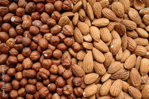 dried nuts, almonds and hazelnuts