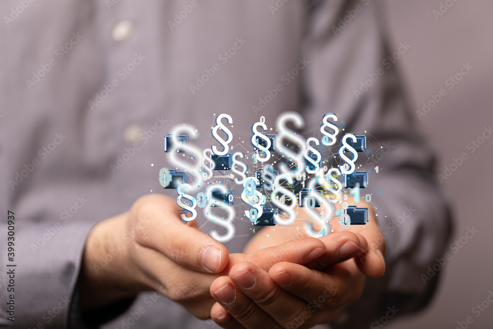 paragraph law sign digital in hand. paragraph law sign digital in hand.