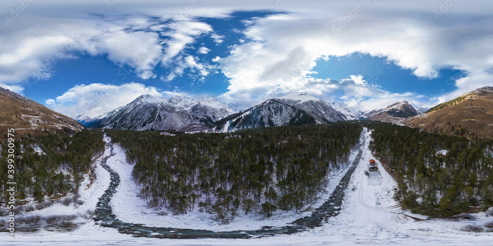 360-degree panoramic aerial view of the Cheget Valley