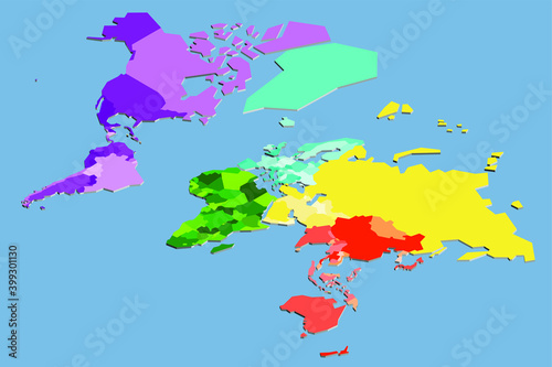 Colorful vector isometric world map complete with all countries. Vector illustration.