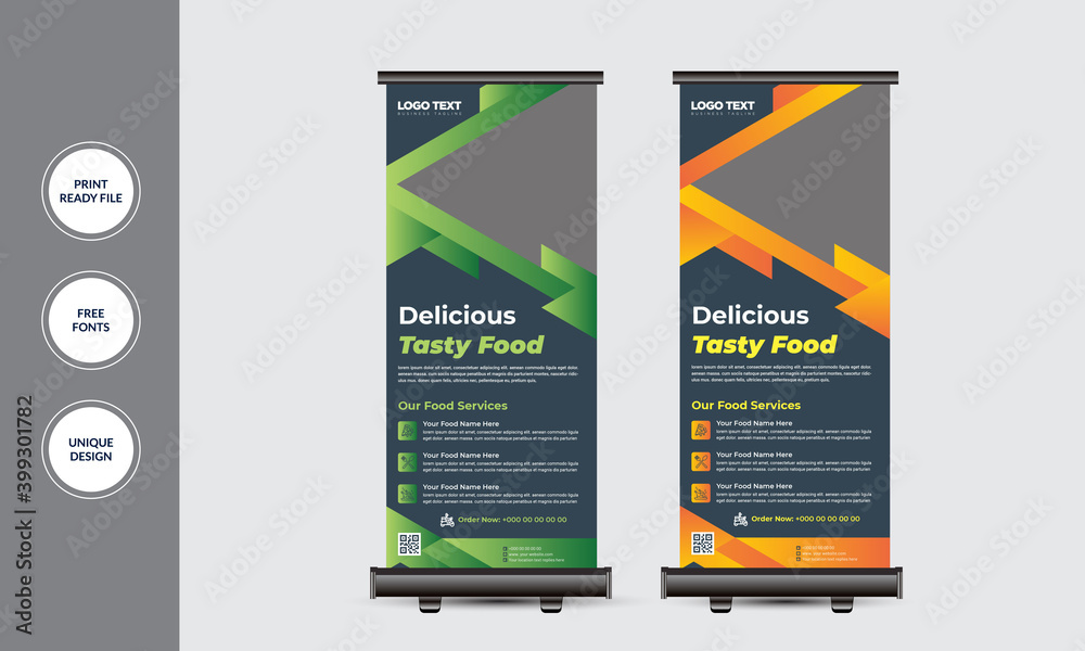Fast Food Roll Up Banner Design, Roll Up Banner Template. Vector ...