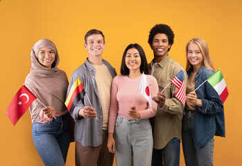 Friends, team, international language course and modern education