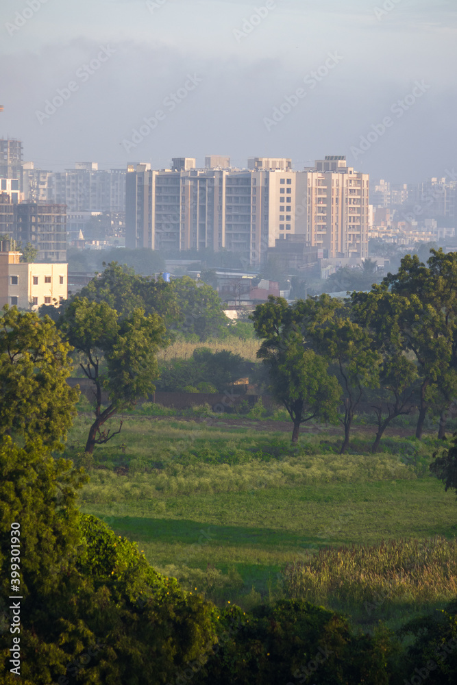 buildings in background with green trees buildings in background with green trees
