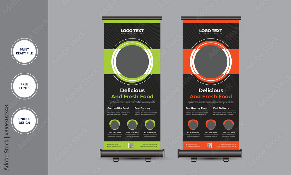 Fast Food Roll Up Banner Design, Roll Up Banner Template. Vector ...