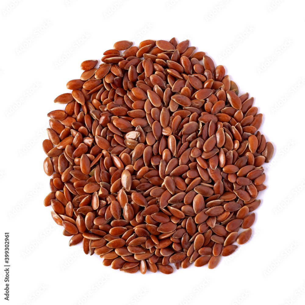 Close-up of flax seeds isolated on white background. Top view Close-up of flax seeds isolated on white background. Top view