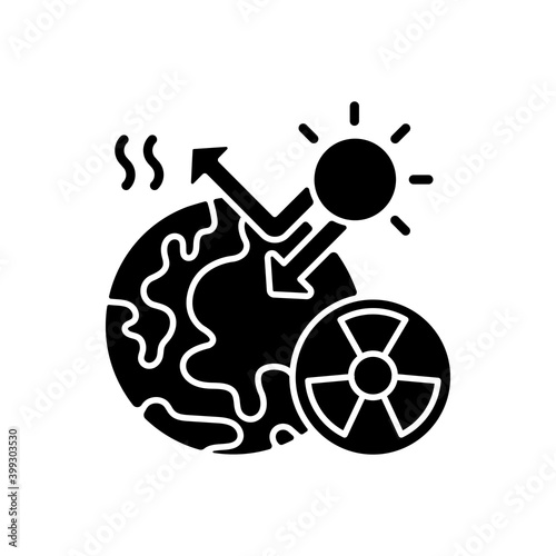 Radiative forcing black glyph icon. Earth and energy radiated back to space. Greenhouse effect on planets. Dangerous life problems. Silhouette symbol on white space. Vector isolated illustration