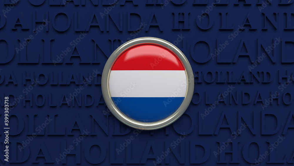 Naklejka premium 3d rendering of an Holland national flag glossy button over dark blue background