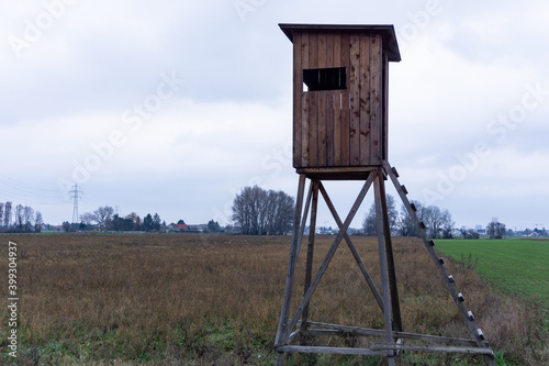 A high seat for hunters in a harvested field