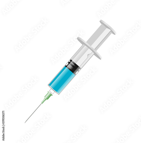 Realistic medical syringe on an isolated white background.