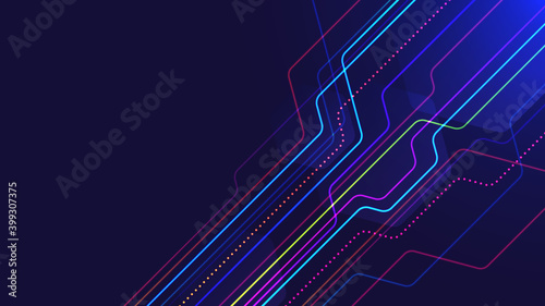 Abstract light background with transparent hexagons and neon colored lines