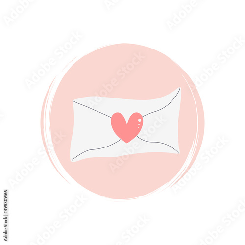Cute logo or icon vector with romantic love letter, illustration on circle with brush texture, for social media story and highlights