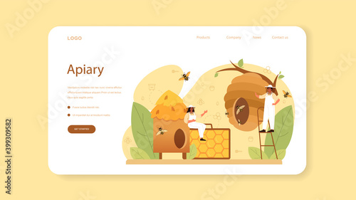 Hiver or beekeeper web banner or landing page. Professional