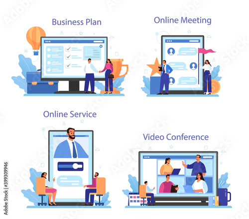 Directors board online service or platform set. Business planning