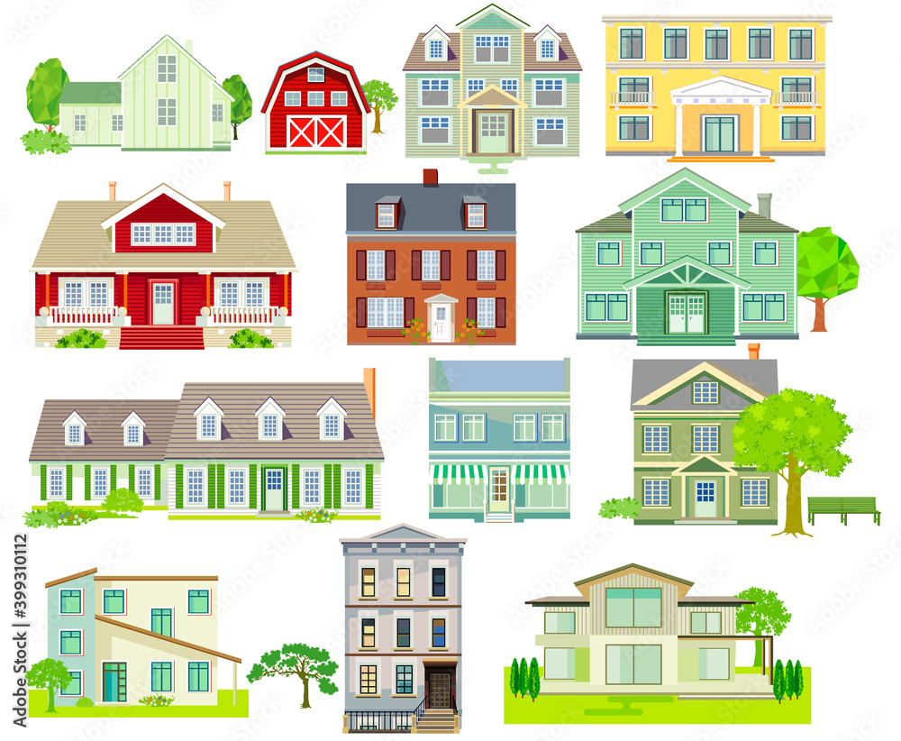 Satz von verschiedenen Familienhäuser und Wohnhäuser, Landhäuser, Holzhäuser