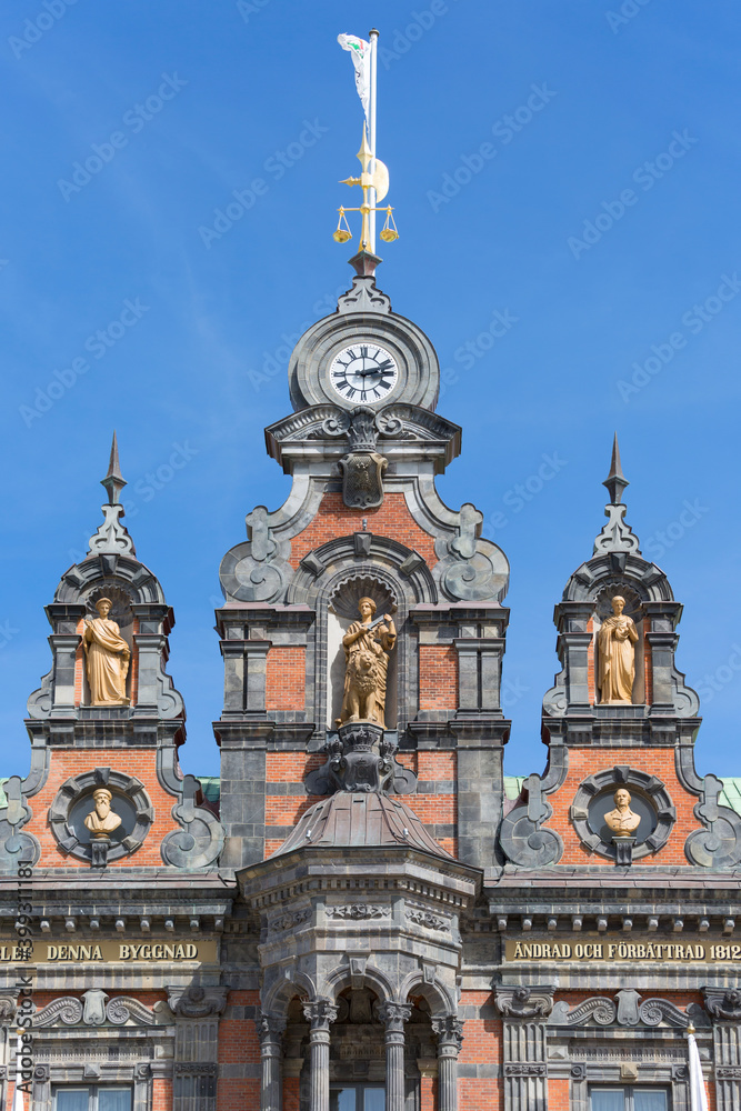 Facade of historic Town Hall, Stortorget, Great Square, Malmo, Sweden