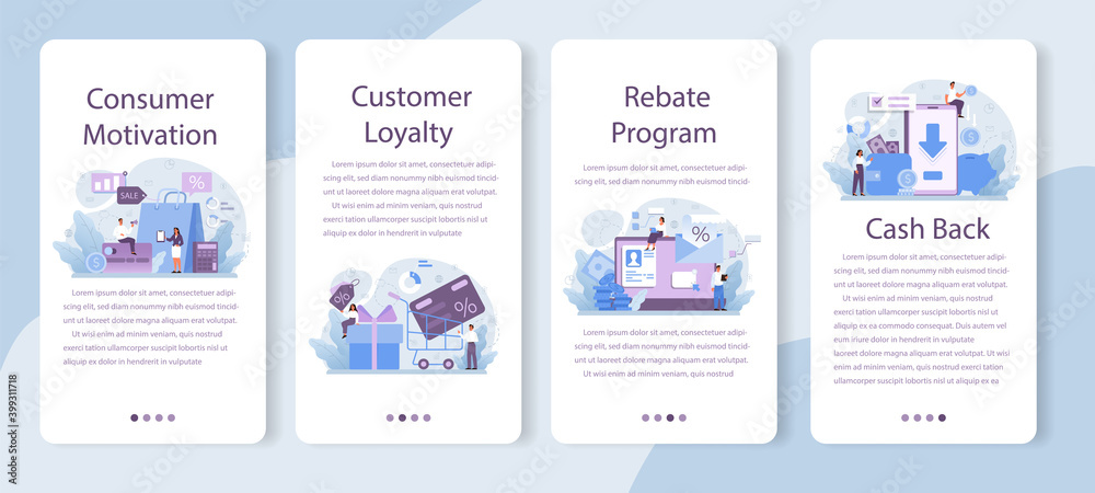 Customer loyalty mobile application banner set. Marketing program development