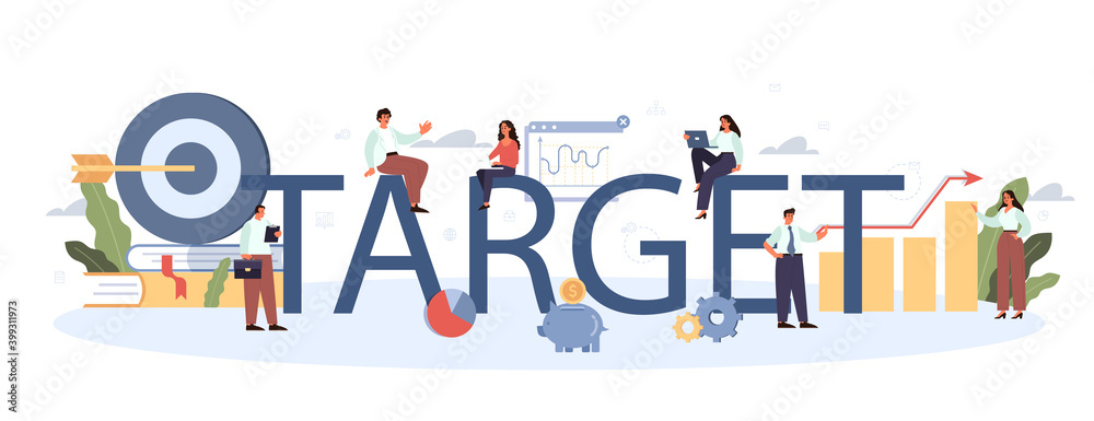 Target typographic header. Business planning. Idea of company promotion