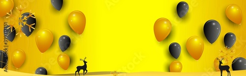 Vector illustration of Happy New Year 2021 greeting card with balloons and deer on classic golden background, happy new year wishes