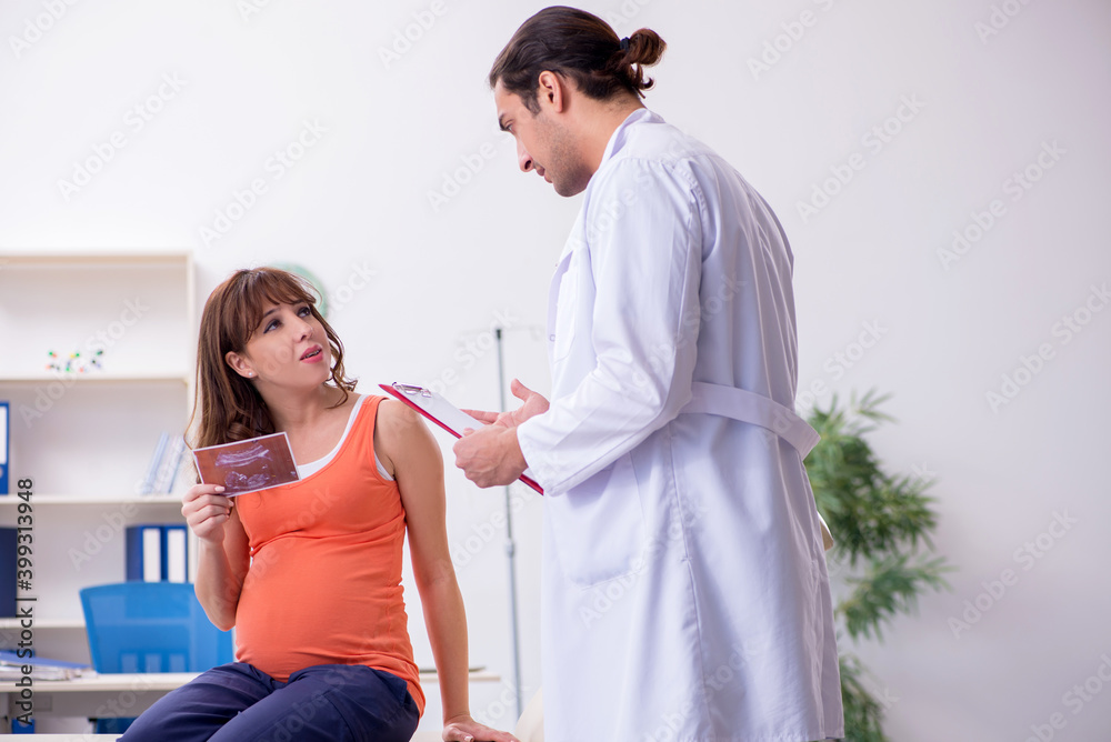 Pregnant woman visiting male doctor gynecologist Pregnant woman visiting male doctor gynecologist