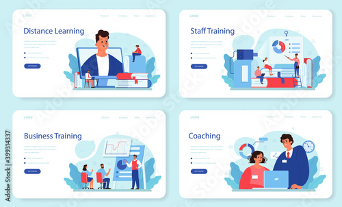 Staff training web banner or landing page set. Business personnel
