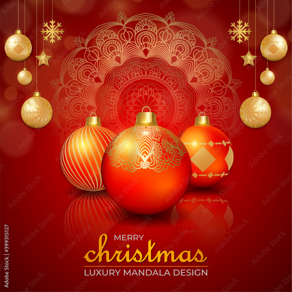 Stylized vector Christmas Elements on decorative mandala background