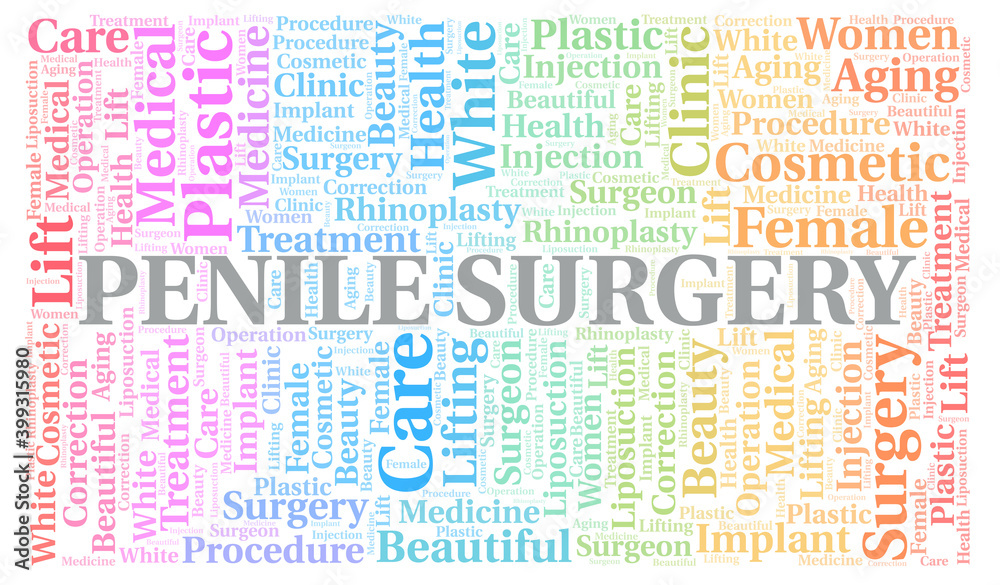 Penile Surgery typography word cloud create with the text only. Type of plastic surgery
