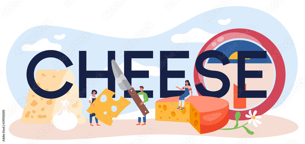 Cheese typographic header. Professional chef making block of cheese Cheese typographic header. Professional chef making block of cheese