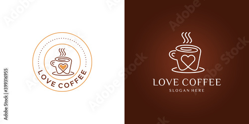 Love coffee logo and vintage with line art style