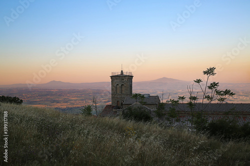 View of sunrise from the hill of Cortona, Italy