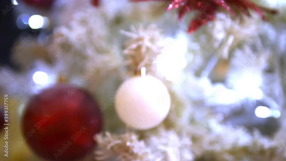 White and Red christmas tree ornament close up White and Red christmas tree ornament close up