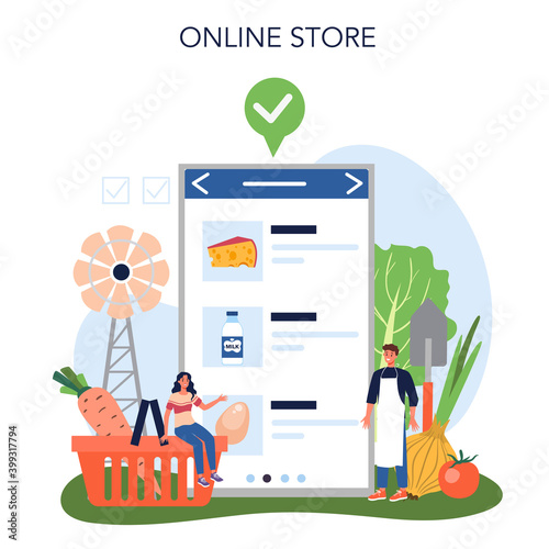 Farm product online service or platform. Farming food production.
