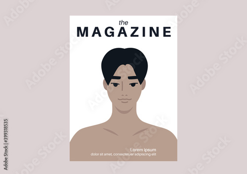 The magazine cover, a headshot of a young male Asian character, lifestyle media