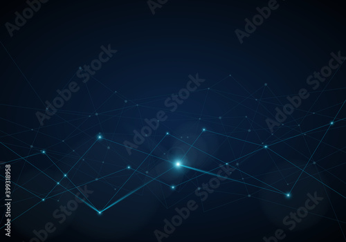 Abstract digital background. Geometric structure with connecting dots and lines on a dark blue backdrop, vector illustration	