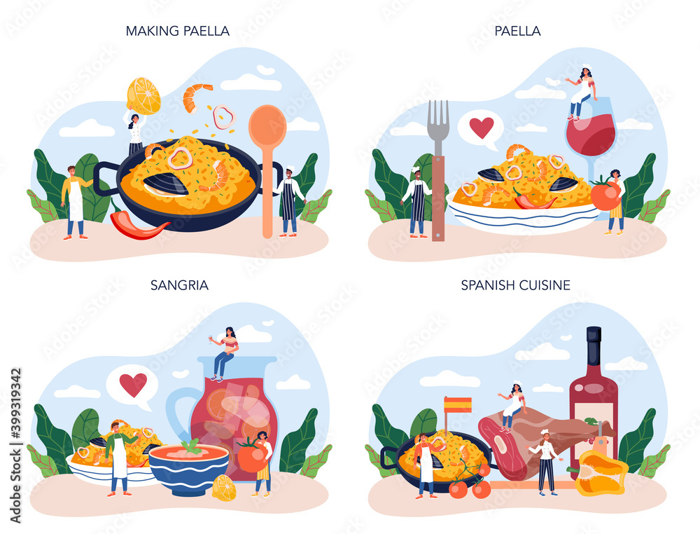 Paella set. Spanish traditional dish with seafood and rice on a plate Paella set. Spanish traditional dish with seafood and rice on a plate