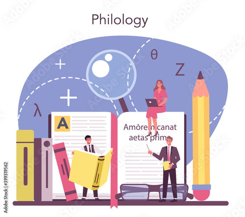 Philologist concept. Professional scientist studying a language