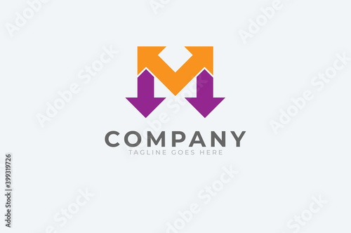 Initial M Logo. letter M and arrow combination, Usable for Business and logistic Logos, Flat Vector Logo Design Template, vector illustration