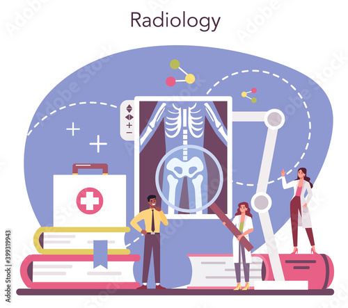 Radiologist concept. Doctor examing X-ray image of human