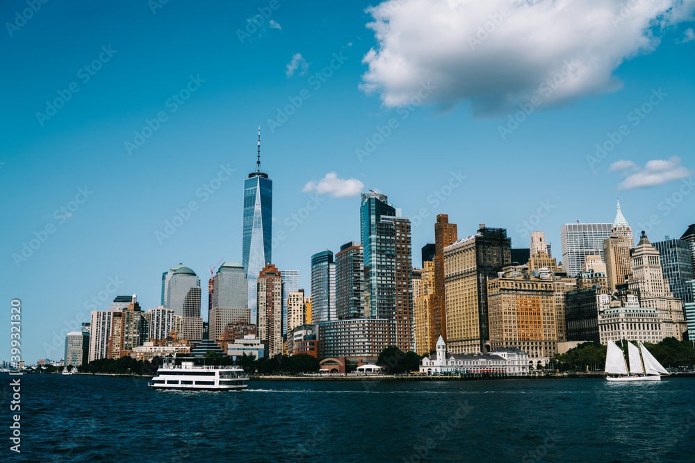Manhattan skyline over Hudson river