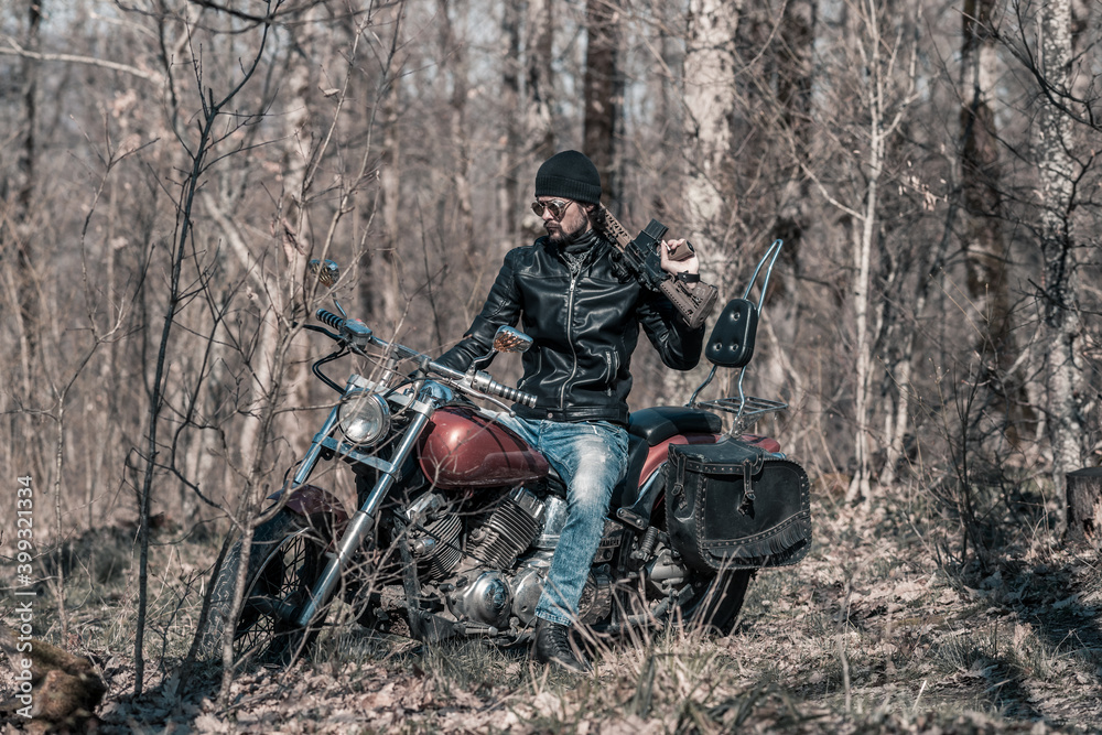 Biker portrait. Photo with a motorcycle Biker portrait. Photo with a motorcycle