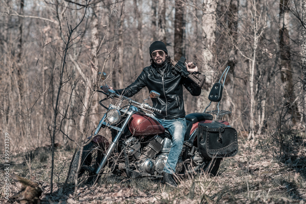 Biker portrait. Photo with a motorcycle Biker portrait. Photo with a motorcycle