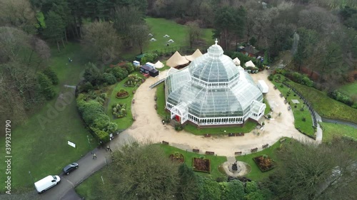 Sefton Park Palm house Liverpool Victorian exotic conservatory greenhouse aerial botanical landmark dome building high orbit right photo
