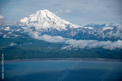 Aerial view of Mt Redoubt and the Cook Inlet, Alaska