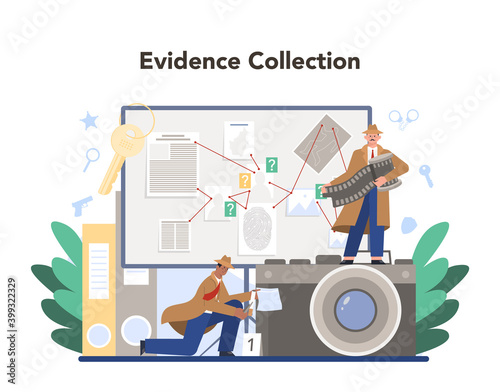 Professional detective concept. Agent investigating a crime place