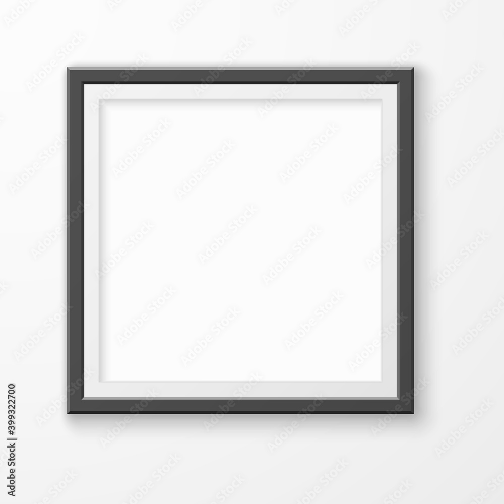 Picture frame. Realistic blank image on gallery wall, modern black square empty photoframe, montage space template for illustration or photography vector single interior element Picture frame. Realistic blank image on gallery wall, modern black square empty photoframe, montage space template for illustration or photography vector single interior element
