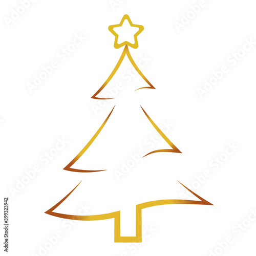 happy merry christmas pine tree with star golden icon