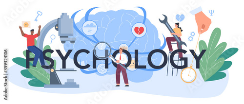 Psychology typographic header. Mental health diagnostic. Doctor treating