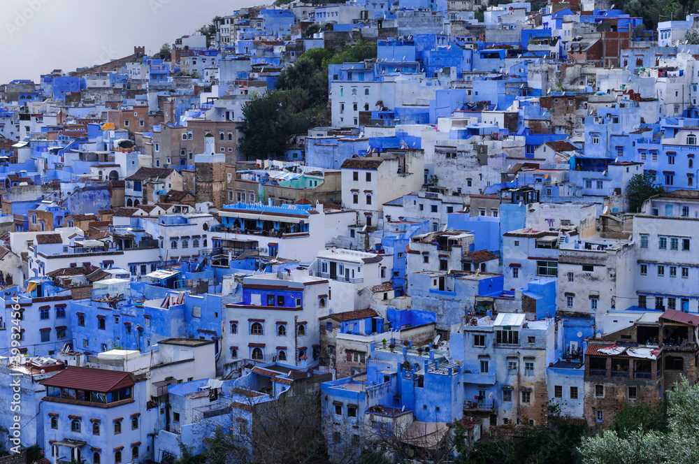 The blue city Chefchaouen / City view of the blue city Chefchaouen, Morocco, Africa.
