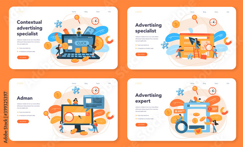 Contextual advertsing web banner or landing page set. Marketing campaign