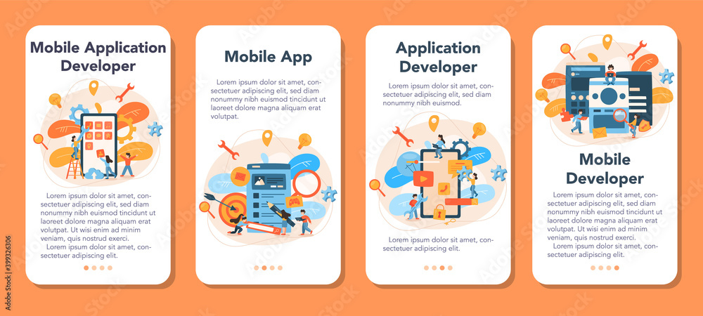 Mobile app development mobile application banner set.